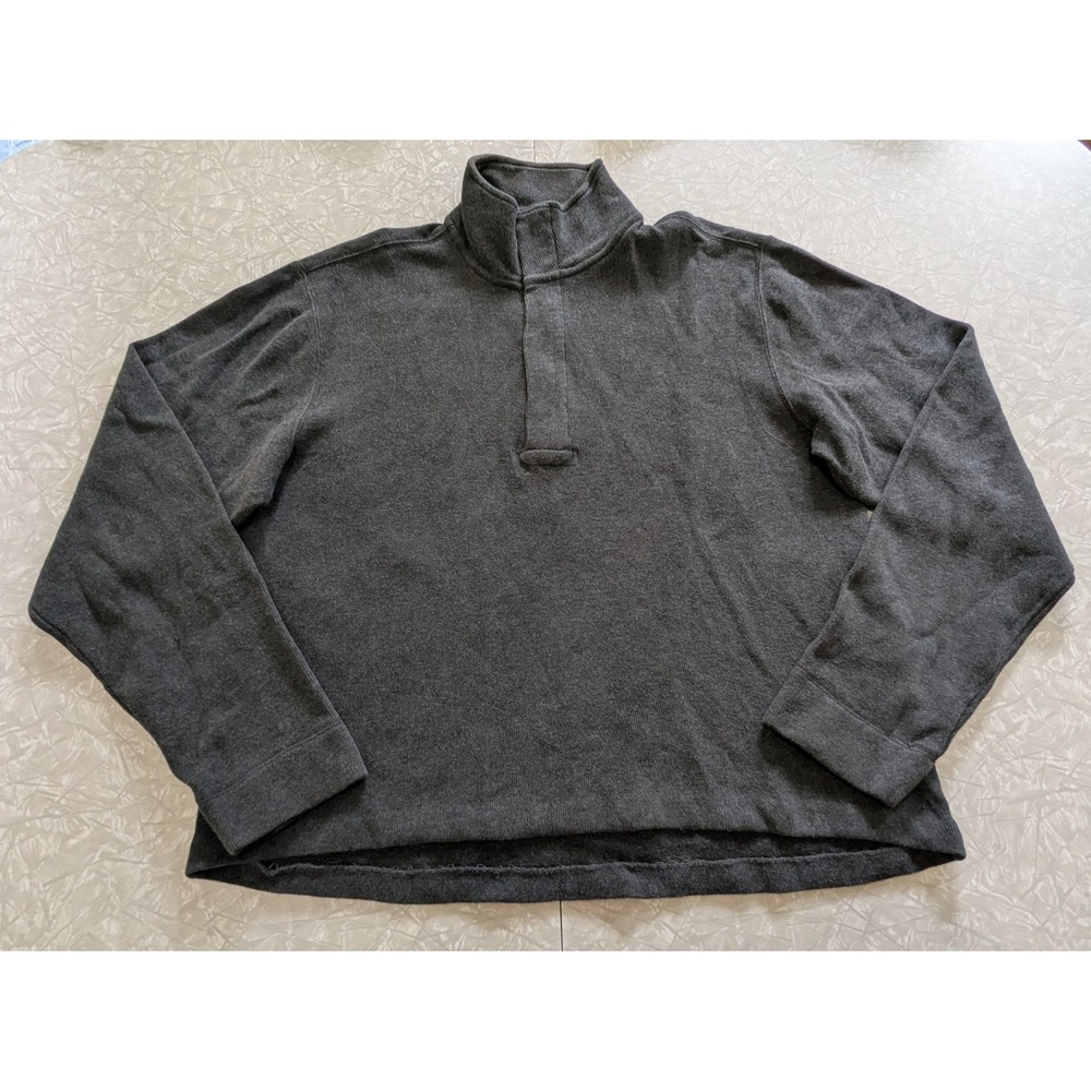 Banana Republic Mens Quarter Zip Snap Mock Neck Sweater Charcoal Gray Medium